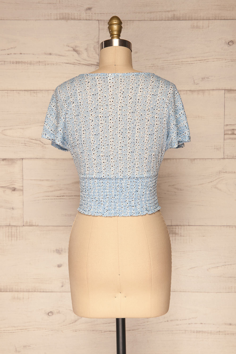 Virrat Blue Crepe Short Sleeve Crop Top | La petite garçonne back view