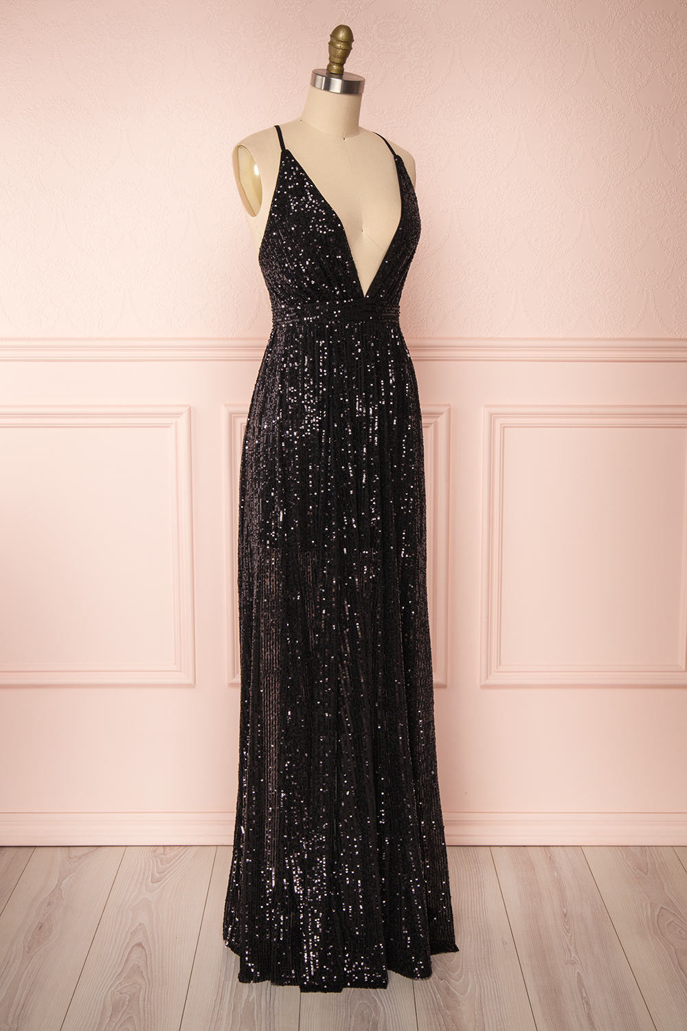 Vitaliya Black Sequin Maxi Dress side view | Boutique 1861