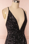 Vitaliya Black Sequin Maxi Dress side close up | Boutique 1861