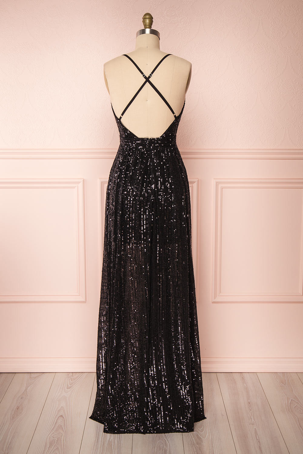 Vitaliya Black Sequin Maxi Dress back view | Boutique 1861