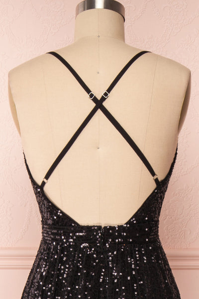 Vitaliya Black Sequin Maxi Dress back close up | Boutique 1861