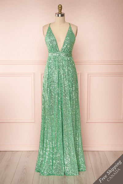 Vitaliya Mint Green Sequin Maxi Dress front view | Boutique 1861