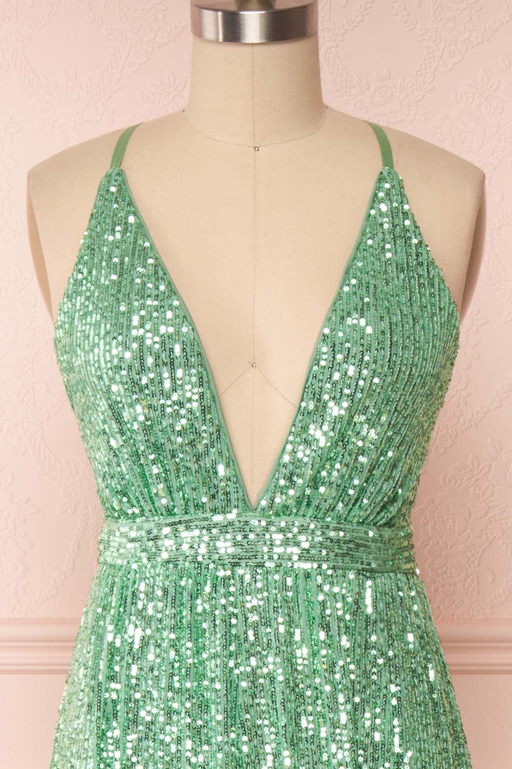 Vitaliya Mint Green Sequin Maxi Dress front close up | Boutique 1861