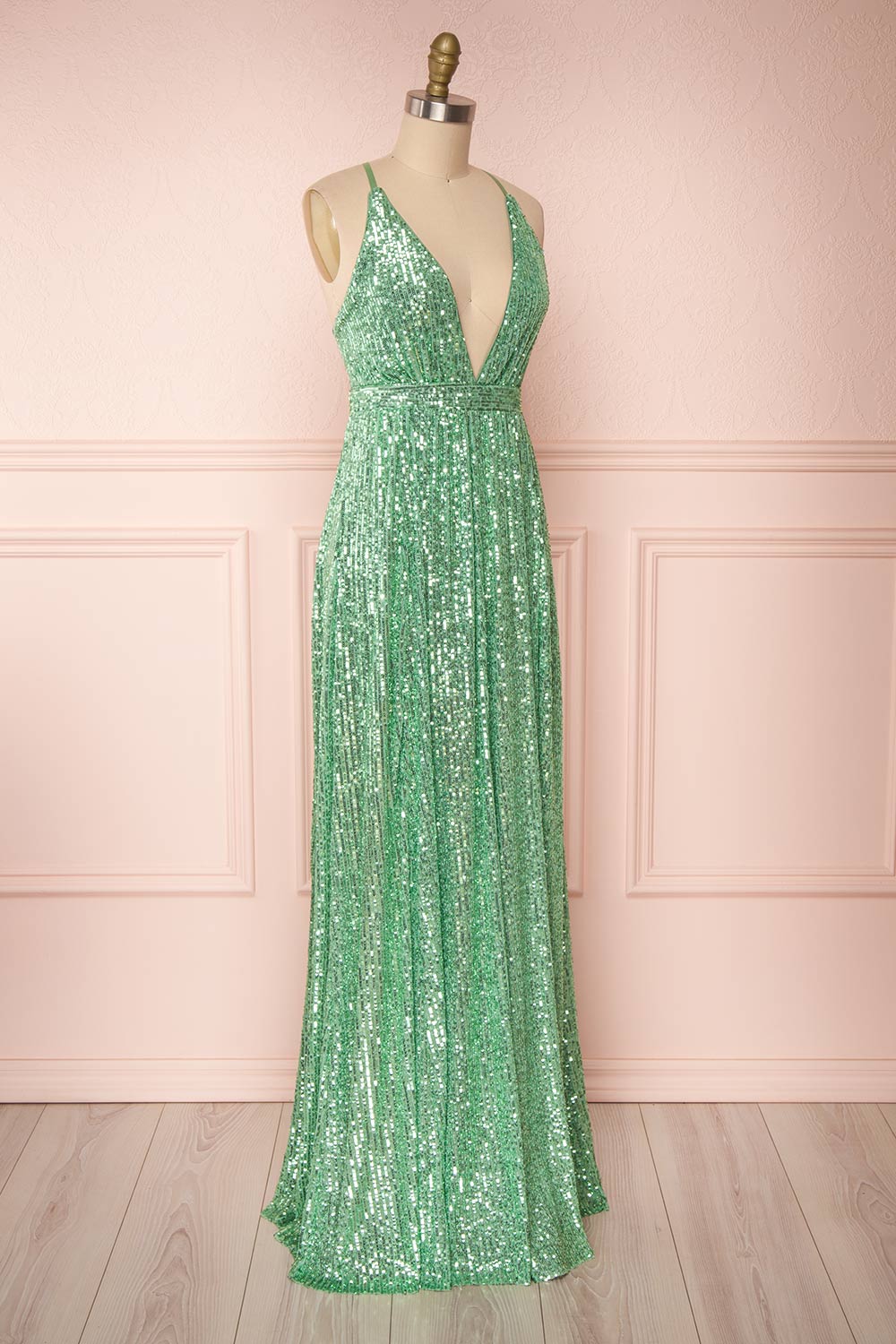 Vitaliya Mint Green Sequin Maxi Dress side view | Boutique 1861