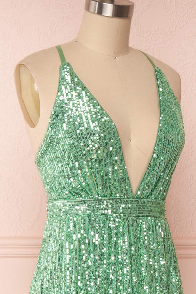 Vitaliya Mint Green Sequin Maxi Dress side close up | Boutique 1861