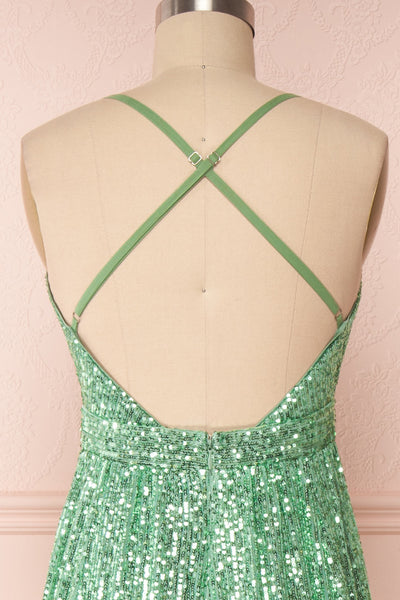 Vitaliya Mint Green Sequin Maxi Dress back close up | Boutique 1861