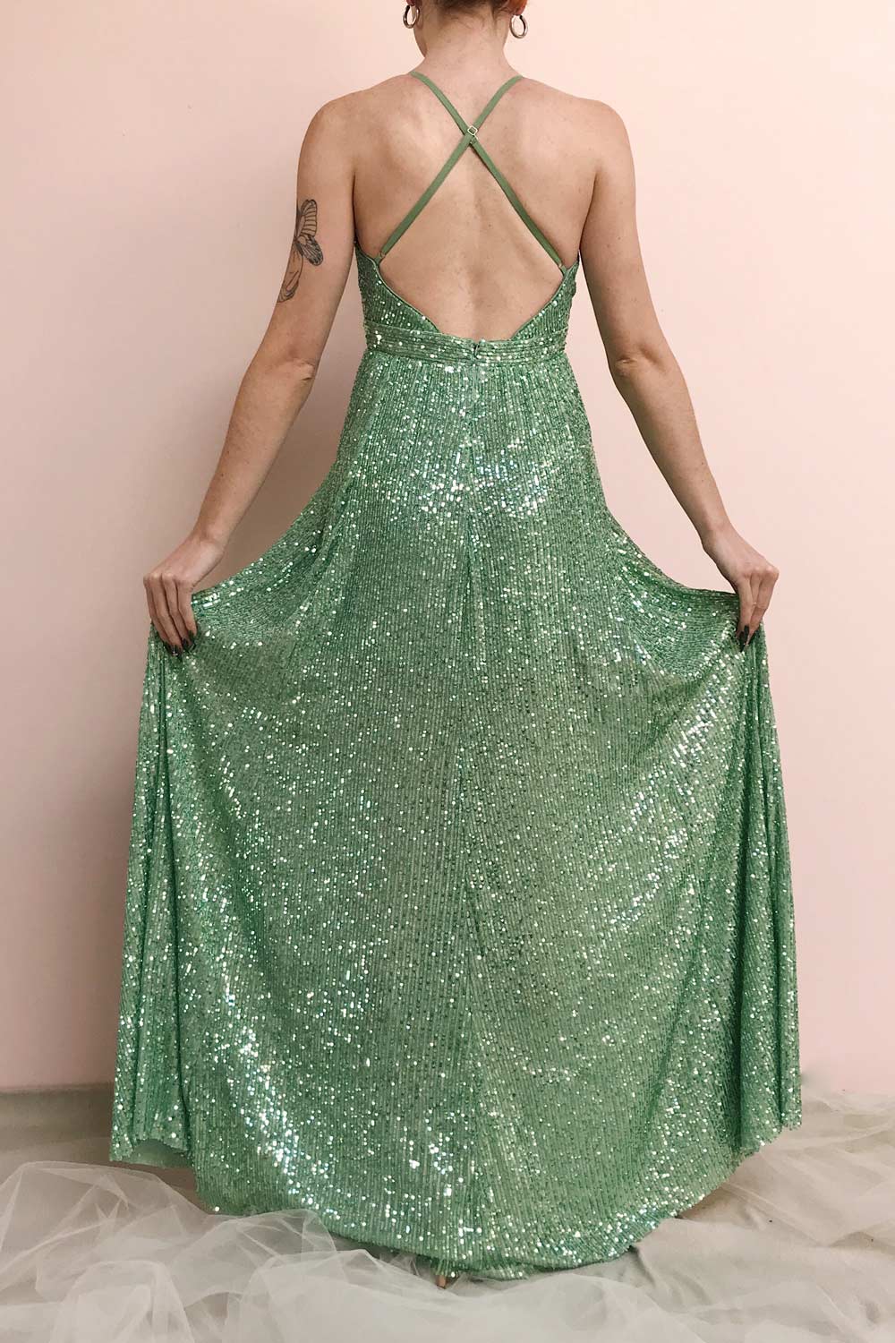Vitaliya Mint Green Sequin Maxi Dress