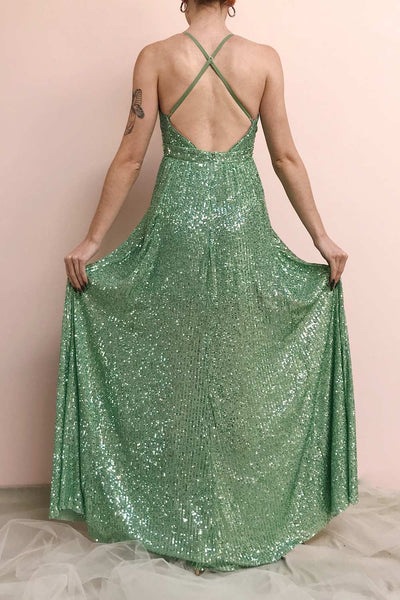 Vitaliya Mint Green Sequin Maxi Dress | Boutique 1861 model back