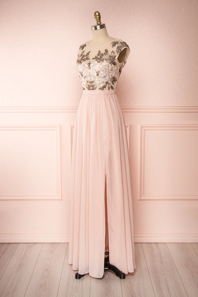 Viviette Blush Embroidered Gown | Robe Longue | Boutique 1861  side view