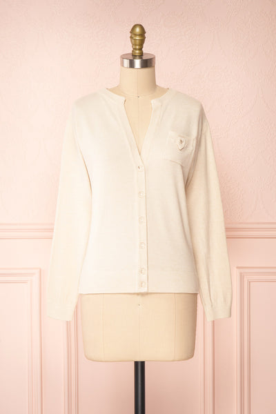 Vizela Beige Long Sleeve Button-Up Cardigan | Boutique 1861 front view