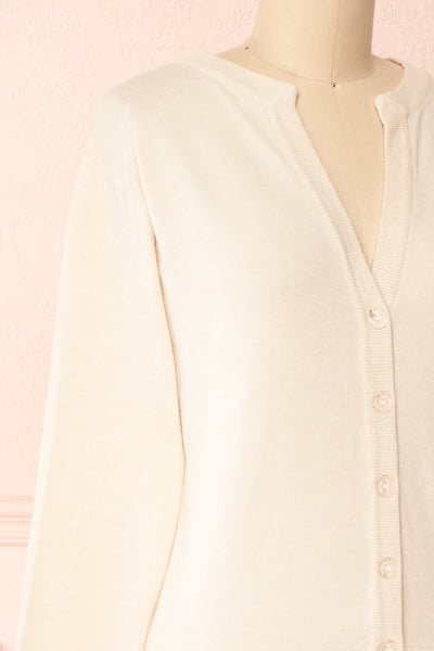 Vizela Beige Long Sleeve Button-Up Cardigan | Boutique 1861 side close-up
