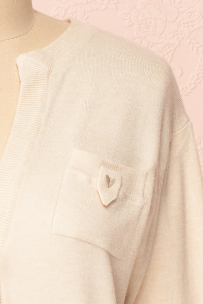 Vizela Beige Long Sleeve Button-Up Cardigan | Boutique 1861 pocket