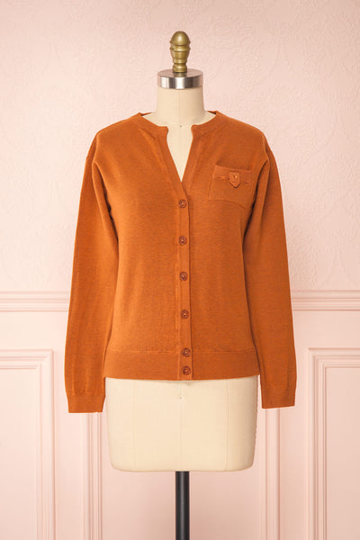 Vizela Brown Long Sleeve Button-Up Cardigan | Boutique 1861 front view