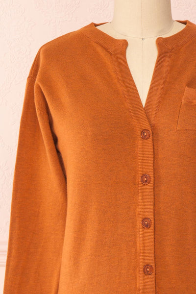 Vizela Brown Long Sleeve Button-Up Cardigan | Boutique 1861 front close-up