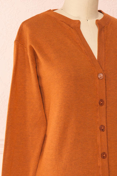 Vizela Brown Long Sleeve Button-Up Cardigan | Boutique 1861 side close-up