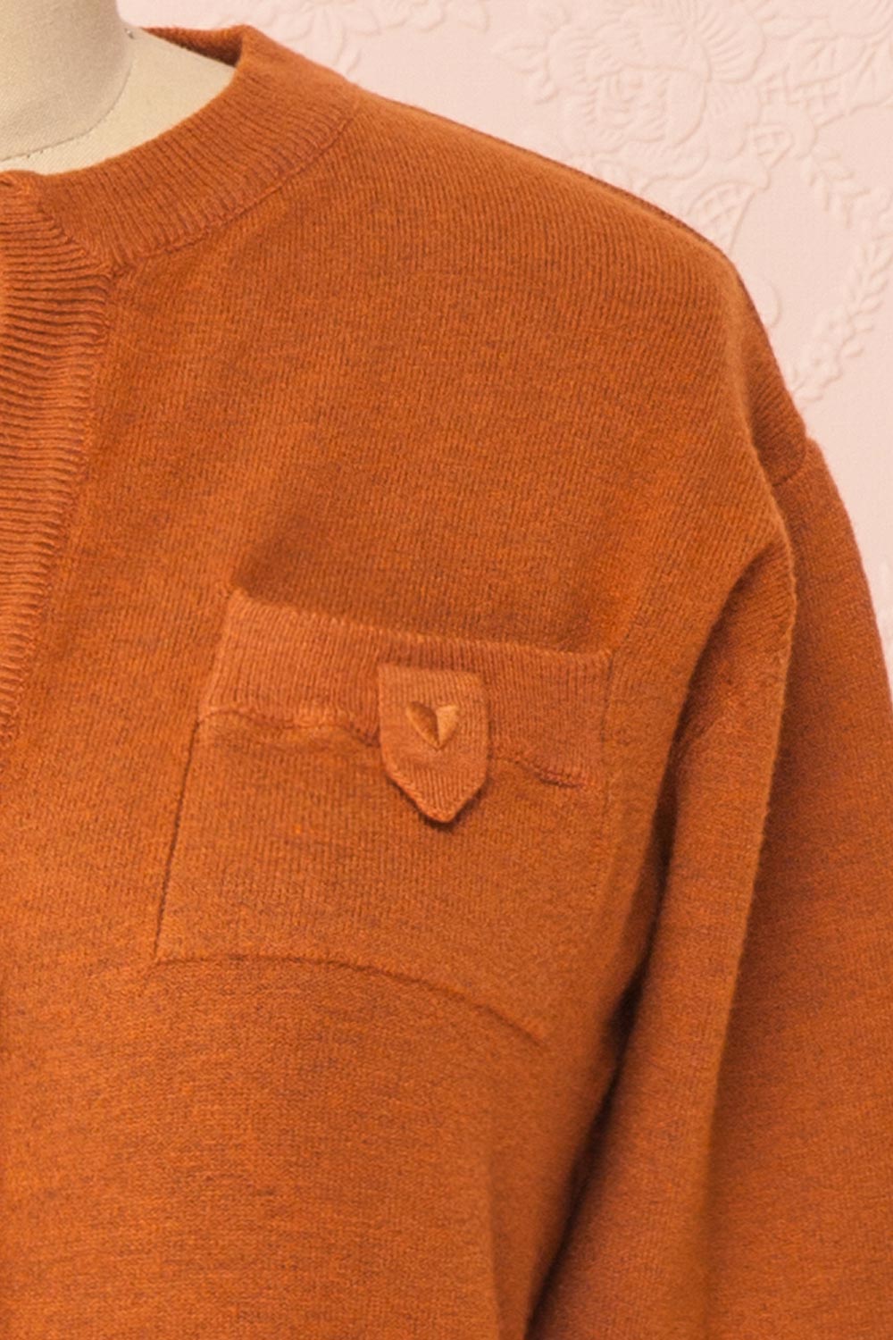 Vizela Brown Long Sleeve Button-Up Cardigan | Boutique 1861 pocket