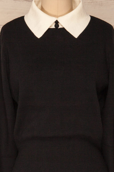 Vladislav Black and White Shirt Collared Knit Top | La Petite Garçonne front close-up