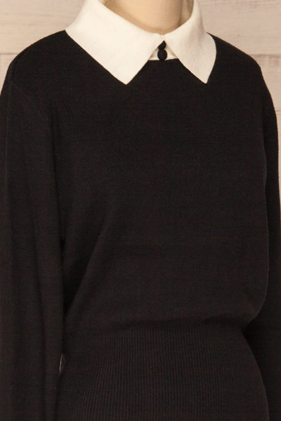 Vladislav Black and White Shirt Collared Knit Top | La Petite Garçonne side close-up