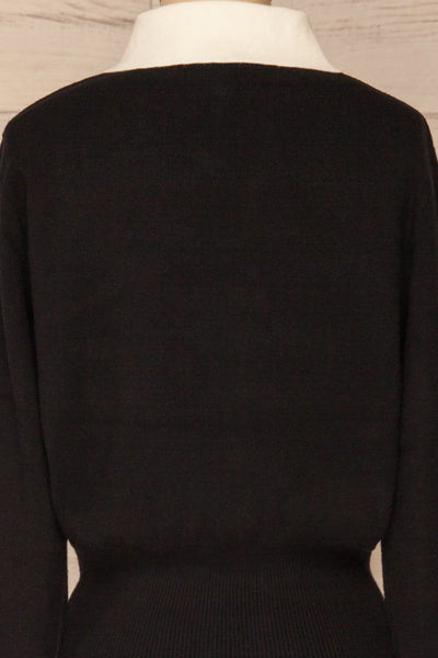 Vladislav Black and White Shirt Collared Knit Top | La Petite Garçonne back close-up