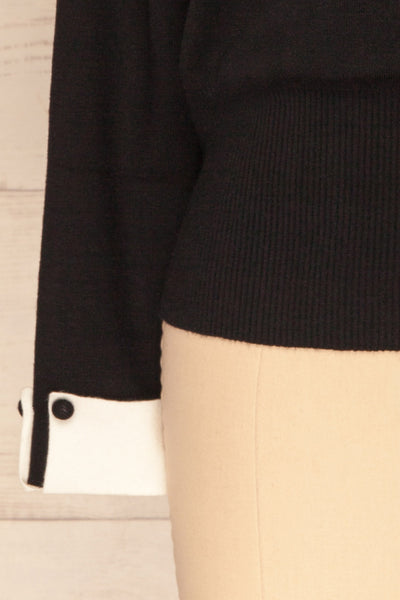 Vladislav Black and White Shirt Collared Knit Top | La Petite Garçonne bottom close-up
