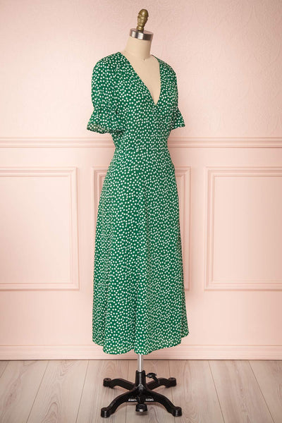 Wakkanai Green & White Floral Midi Wrap Dress | Boutique 1861 side view