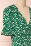 Wakkanai Green & White Floral Midi Wrap Dress | Boutique 1861 side close-up