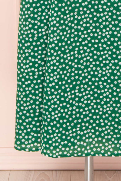 Wakkanai Green & White Floral Midi Wrap Dress | Boutique 1861 bottom close-up