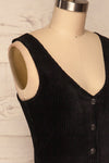 Watford Black Corduroy Button-Up Dress | SIDE CLOSE UP | La Petite Garçonne
