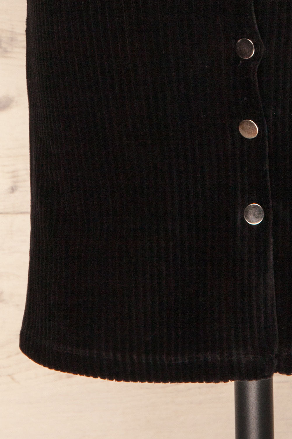 Watford Black Corduroy Button-Up Dress | BOTTOM  CLOSE UP | La Petite Garçonne