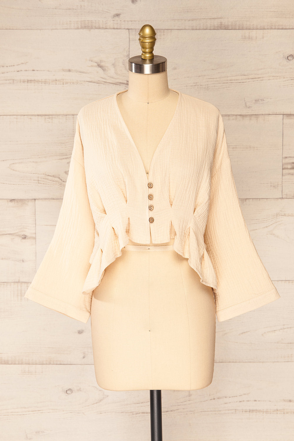 Westport Beige Cropped V-Neck Top | La petite garçonne front view