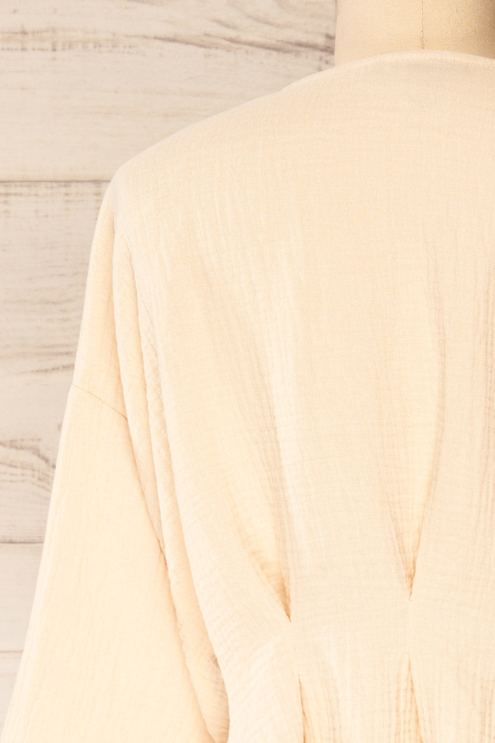 Westport Beige Cropped V-Neck Top | La petite garçonne back close-up