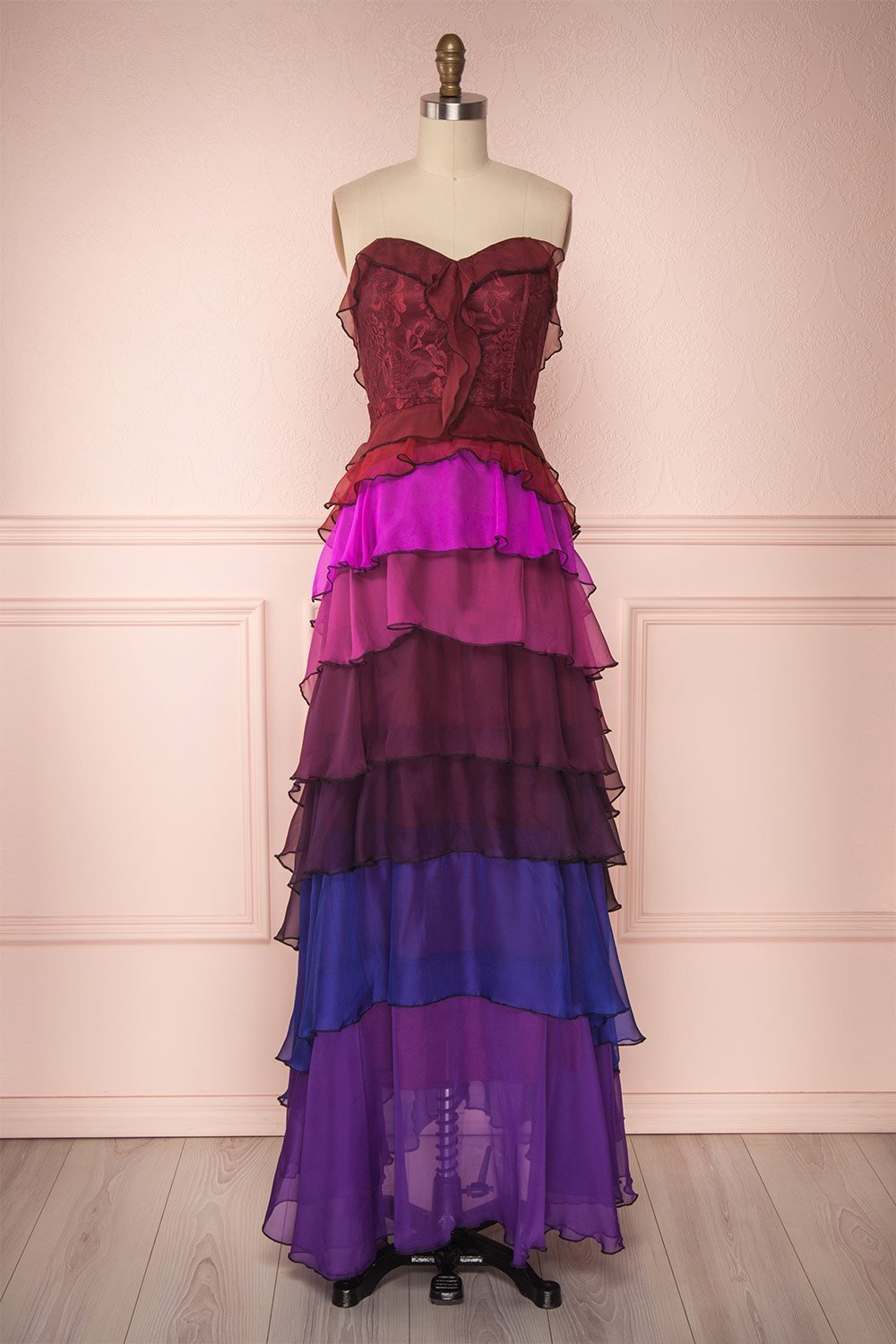 Widad Colourful Chiffon & Lace Bustier Maxi Dress | Boutique 1861