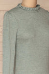 Wigan Bleu Knit Sweater | Tricot Bleu | La petite garçonne side close-up