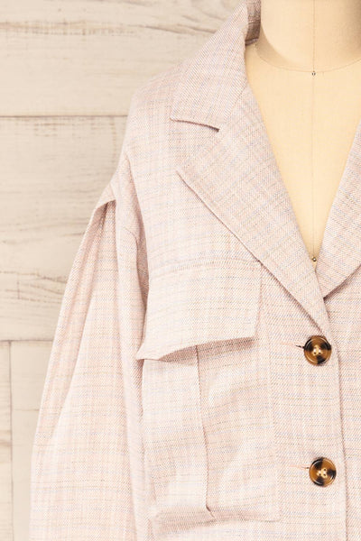 Willem Button Up Checkered Long Sleeves Jacket | La petite garçonne front close-up