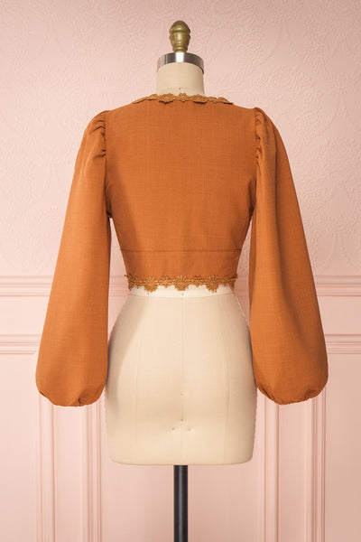Wynda Light Brown Long Sleeved Crop Top | Boutique 1861 back view