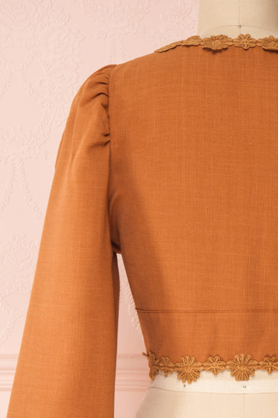 Wynda Light Brown Long Sleeved Crop Top | Boutique 1861 back close-up