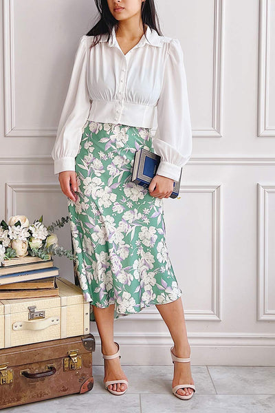 Tafat Satin Floral Skirt | Boutique 1861 on model