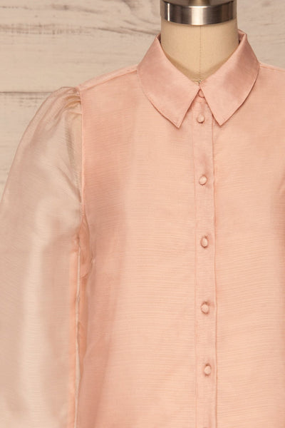 Xandra Rose Pink Tulle Shirt w/ Bow front close up | La petite garçonne