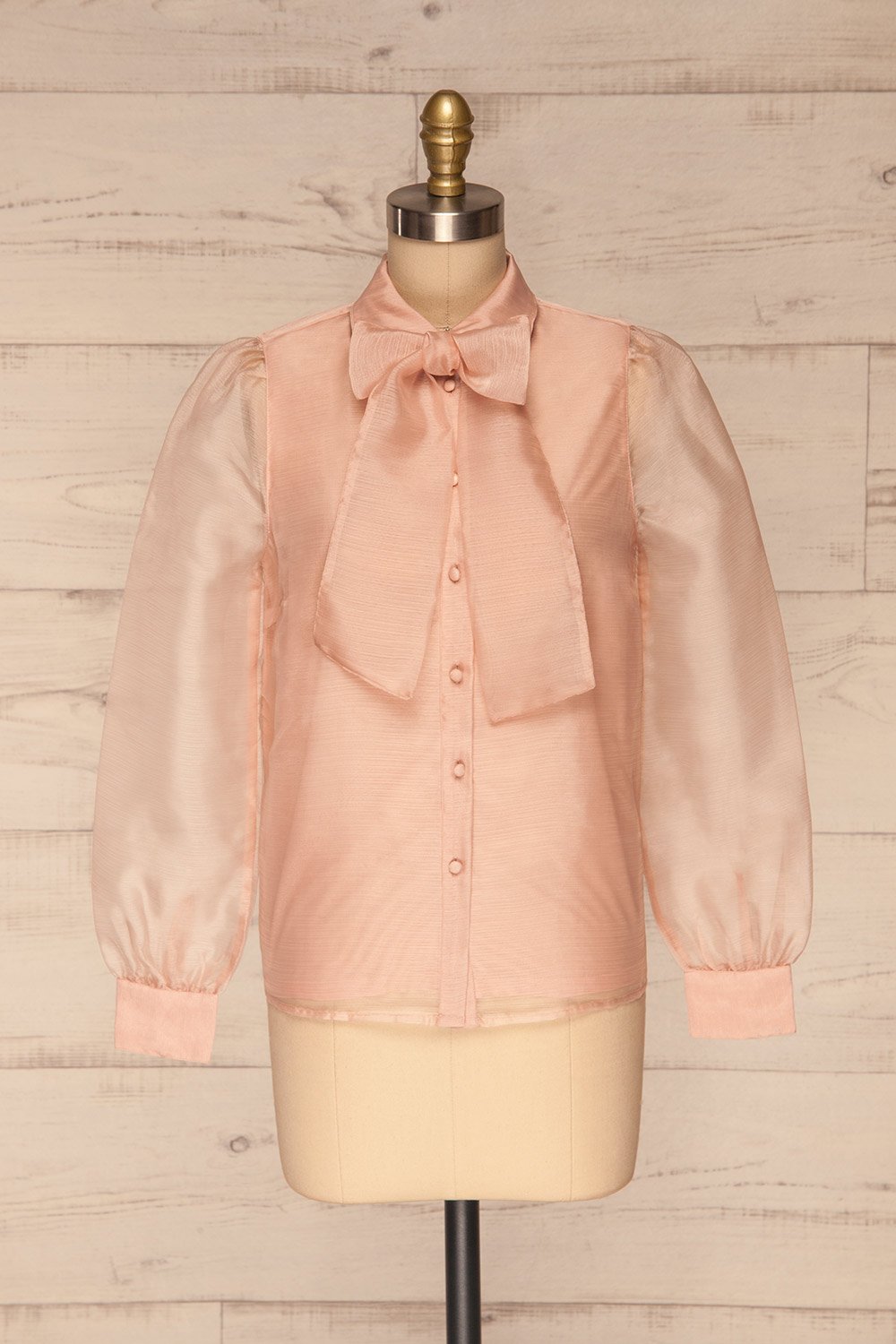 Xandra Rose Pink Tulle Shirt w/ Bow front view bow | La petite garçonne