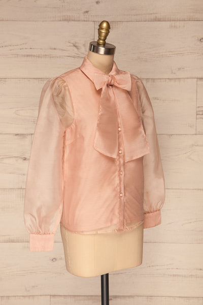 Xandra Rose Pink Tulle Shirt w/ Bow side view | La petite garçonne