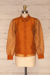 Xandra Orange Iridescent Tulle Shirt w/ Bow front view | La petite garçonne