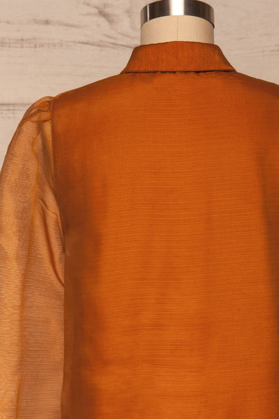 Xandra Orange Iridescent Tulle Shirt w/ Bow back close up | La petite garçonne