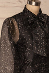 Xandra Print Black Tulle Shirt w/ Bow side close up | La petite garçonne