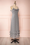 Xenia Blue Floral Maxi Dress w/ Ruffles side view | Boutique 1861
