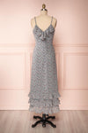 Xenia Blue Floral Maxi Dress w/ Ruffles back view | Boutique 1861
