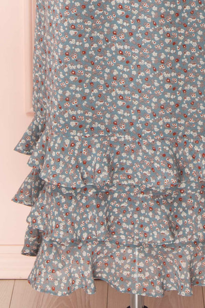 Xenia Blue Floral Maxi Dress w/ Ruffles skirt | Boutique 1861
