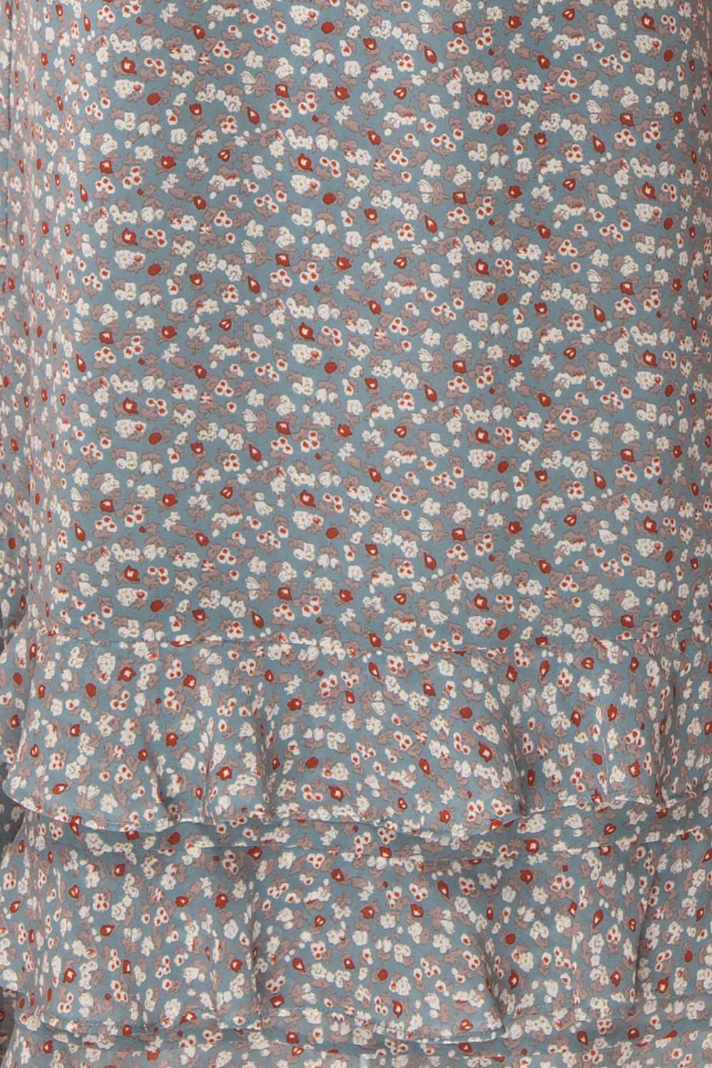 Xenia Blue Floral Maxi Dress w/ Ruffles fabric | Boutique 1861