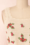 Yanagawa Beige Floral Crocheted Crop Camisole | Boutique 1861 front close-up