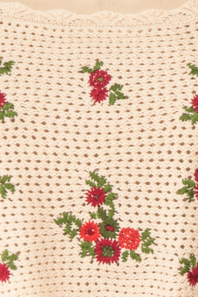Yanagawa Beige Floral Crocheted Crop Camisole | Boutique 1861 fabric detail