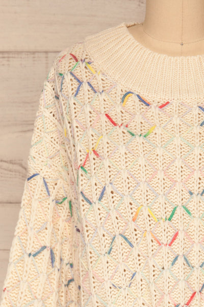 Yaryna Beige Loose Knit Sweater | La Petite Garçonne front close-up